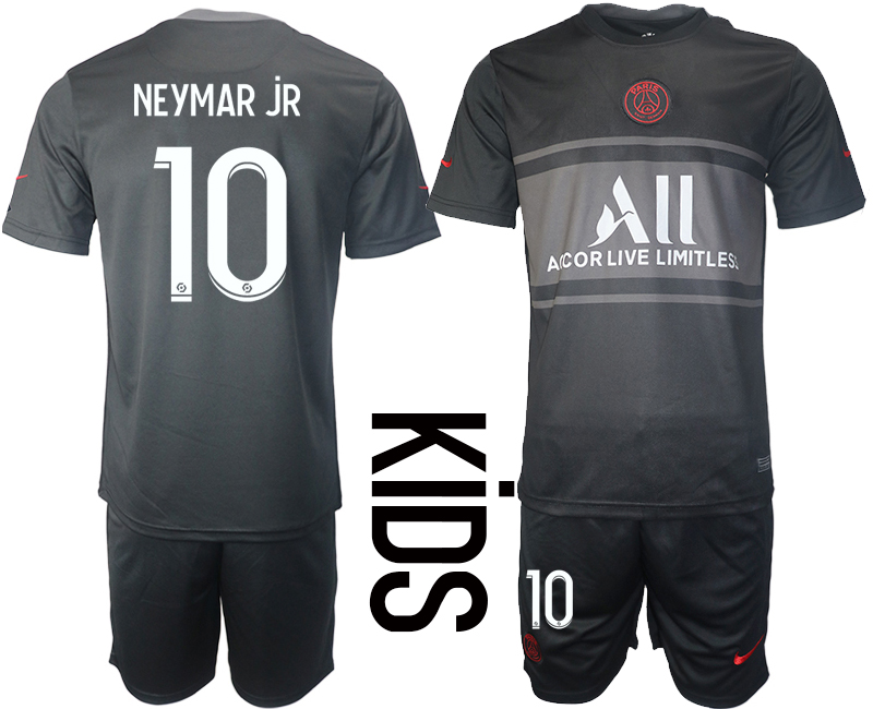 Youth 2021-2022 Club Paris St German Second away black #10 Soccer Jersey->youth soccer jersey->Youth Jersey